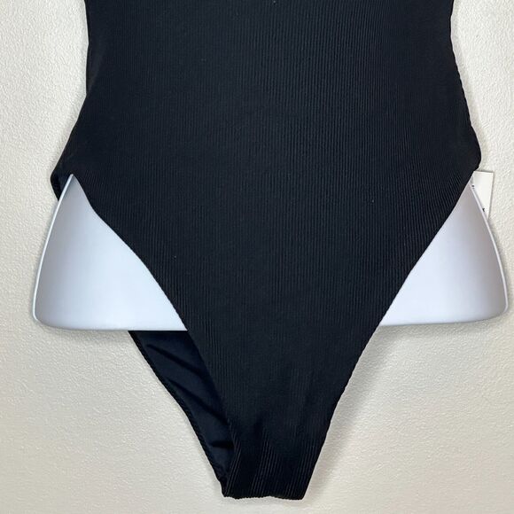 L*Space Phoebe One Shoulder Cut Out Ribbed One-Piece Swimsuit Black Women 4 NWT - Picture 8 of 10